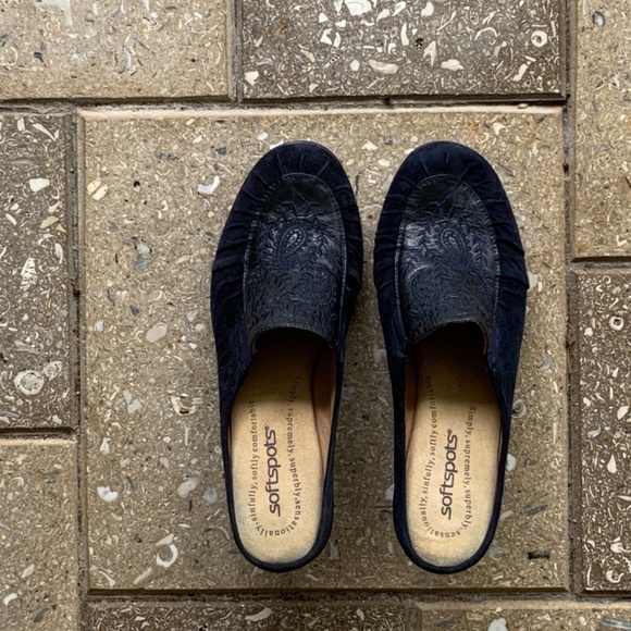 Softspots Shoes Dark Blue Leather Slide Mules Clogs Size 8N Narrow - Picture 8 of 8